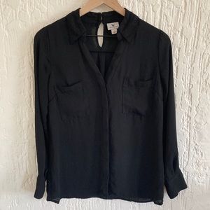 Worthington Petites Black Button Down Blouse Size Small